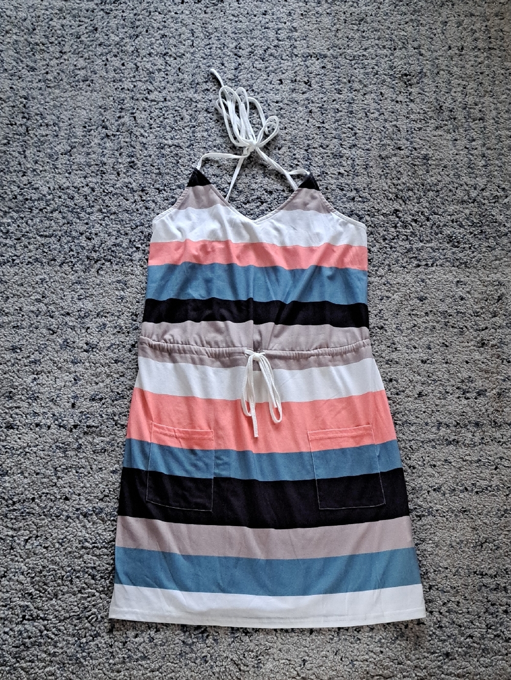 SHEIN Striped Halter Midi Dress - Coral, Blue, Black, White